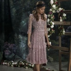 Needle & Thread Pink Embellished Midi Dress